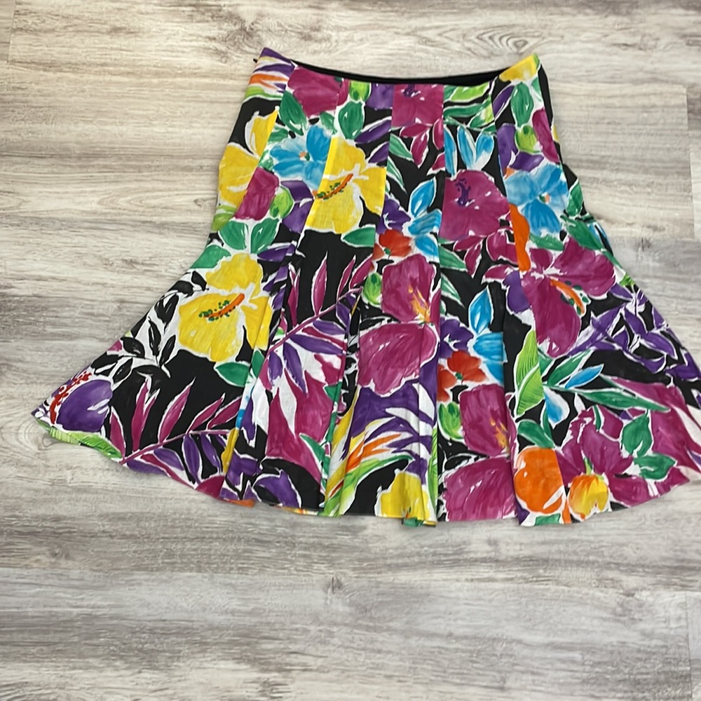 Lauren Ralph Lauren Multi-Color Floral & Leaf Print Pleated Knee Length Skirt 4P - Picture 5 of 12
